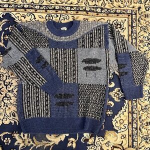 Vintage Men's BEYLERIAN Paris Indigo Patchwork Sweater XL Wool Alpaca boro
